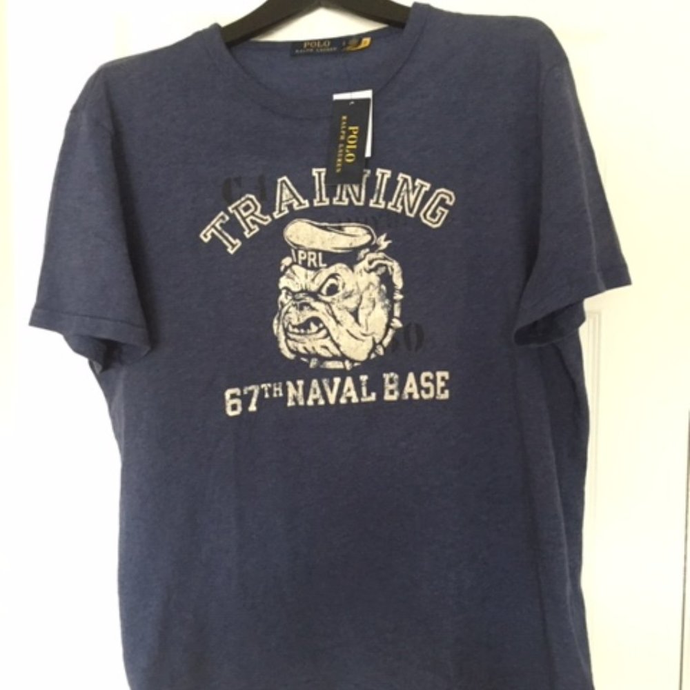 NWT. Polo Ralph Lauren T-Shirt Blue 67th Naval Base Training Bulldog